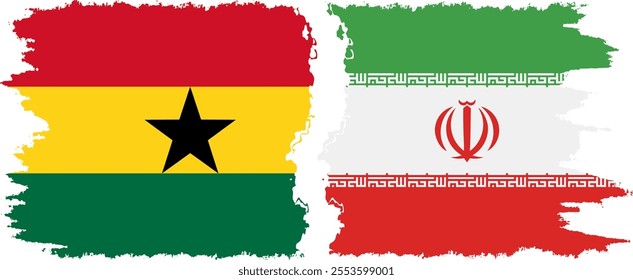 Iran and Ghana grunge flags connection, vector