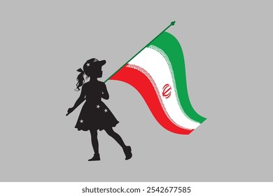 Iran girl with flag, Flag of Iran national country symbol illustration Vector, Rectangle Iran flag illustration, Flat vector illustration
