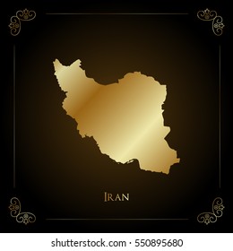 Iran golden map. Luxurious design element, vector illustration. 