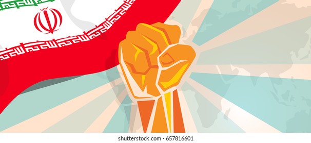 Iran hand fist propaganda poster fight and protest independence struggle rebellion show symbolic strength vector