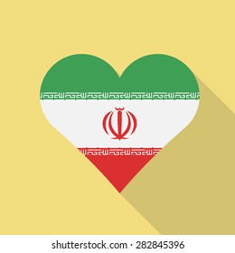 Iran heart flag flat style with long shadow. Patriotic design. Vector EPS10