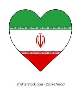 Iran Heart Shape Flag. Love Iran. Visit Iran. Middle East. Western Asia. Asia. Vector Illustration Graphic Design.