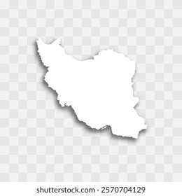 Iran high detailed vector representation of country silhouette. White color on transparent background with dropped shadow. For educational, decorative, or informational use.