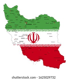 Iran highly detailed political map with national flag isolated on white background.