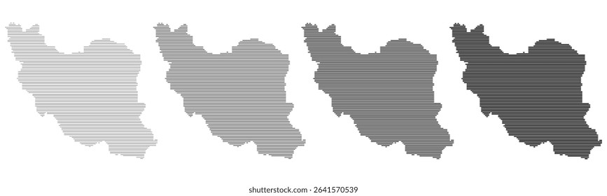 Iran horizontal line shape map vector illustration. Tehran horizontal line shape dotted map 