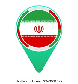 Iran (IR) National Flag Circular Round Target Pin Green Map Pointer Location Mark Logo Icon Isolated on White Background