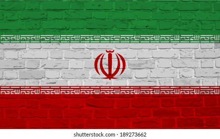 Iran, Iranian flag on brick textured background