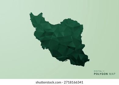 Irán, República Islámica del Mapa - Ilustración vectorial de estilo polígono verde, diseño geométrico de bajo poli con silueta limpia sobre fondo verde suave.