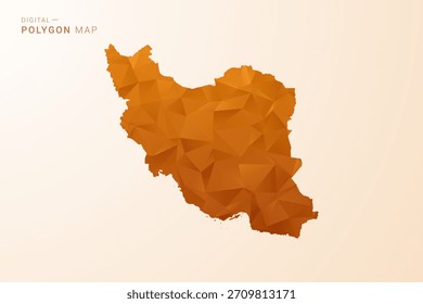 Irán, República Islámica del Mapa - Ilustración vectorial de polígono de bajo poliéster en tono naranja, estilo geométrico limpio, aislado sobre fondo blanco.
