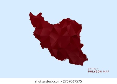 Iran, Islamic Republic of Map - Low poly polygon map in deep red gradient on light blue background, modern minimal geometric design, vector illustration with faceted triangulated style.
