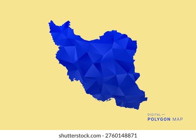 Iran, Islamic Republic of Map - Low poly polygon map in deep blue gradient on soft beige background, modern minimal geometric design, clean abstract vector illustration with faceted triangulated style.