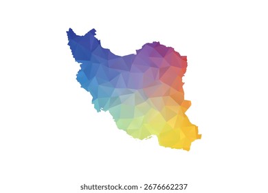 Iran, Islamische Republik Karte - Vektorgrafik im Polygonstil mit Regenbogenverlauf, mehrfarbiges geometrisches Design mit niedrigem Poly-Farbverlauf, einzeln auf weißem Hintergrund, geeignet für Berichte und kreative Projekte.