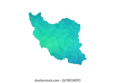 Iran, Islamic Republic of Map - Polygon Style Vector Illustration in Green and Blue Gradient, Low Poly Geometric Design, Isolated on White Background, Perfect for Infographics and Learning Use.