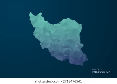 Irán, República Islámica del Mapa - Ilustración vectorial de estilo polígono con degradado azul azulado, diseño geométrico de bajo poli, inspirado en la Tecnología digital, silueta limpia sobre fondo oscuro.