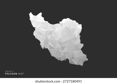 Iran, Islamic Republic of Map - Polygon style vector illustration in black, gray and white low poly geometric design, minimal silhouette, isolated for infographic.
