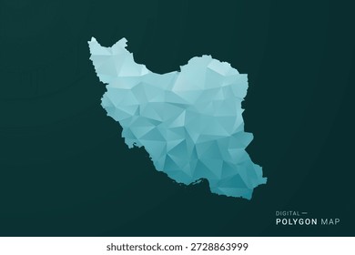 Iran, Islamic Republic of Map - Polygon style vector illustration in green and blue low poly geometric design, clean minimal silhouette for infographic.