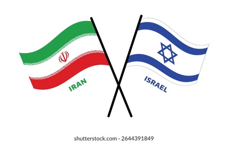 Irã Israel bandeiras cruzadas estilo plano de ondulação cores corretas fundo branco editável EPS vetor para cartaz Protest Banner Editorial News Social Media