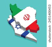 Iran and Israel map isolated with 3d flag. Iran VS Israel, Israel and Iran War concept. Two countries flag with each other. state flags of Islamic Republic. Iran Attack Israel