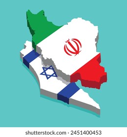 Iran and Israel map isolated with 3d flag. Iran VS Israel, Israel and Iran War concept. Two countries flag with each other. state flags of Islamic Republic. Iran Attack Israel