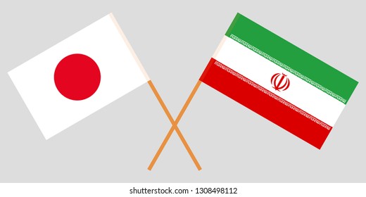Iran and Japan. The Iranian and Japanese flags. Official colors. Correct proportion. Vector illustration