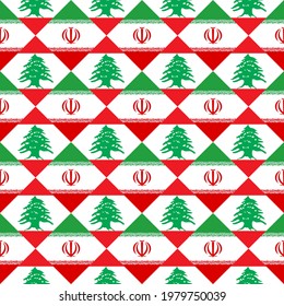 iran and lebanon flags, seamless pattern. vector background
