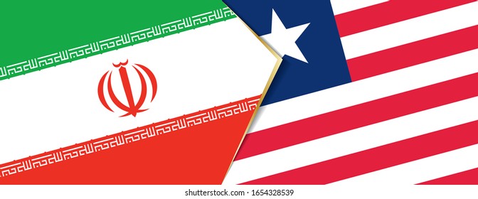 Iran and Liberia flags, two vector flags symbol of relationship or confrontation.
