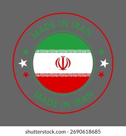 Irán hecho en sello en círculo con Plantilla de Vector de la bandera sobre fondo blanco