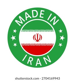 Iran Made in Stamp im Kreis mit Flagge Vektorvorlage auf weißem Hintergrund