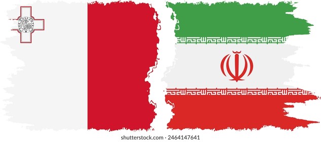 Iran and Malta grunge flags connection, vector