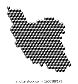 Iran map from 3D black cubes isometric abstract concept, square pattern, angular geometric shape. Vector illustration.
