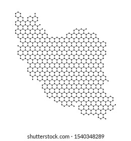 Iran map from abstract futuristic hexagonal shapes, lines, points black, form of honeycomb or molecular structure. Vector illustration.
