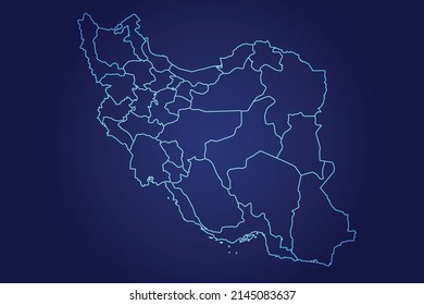 Iran Map of Abstract High Detailed Glow Blue Map on Dark Background logo illustration	