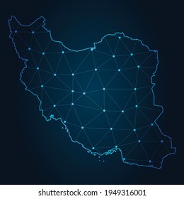 iran Map Abstract mash line and point scales on dark background. Wire Frame 3D mesh polygonal network line.