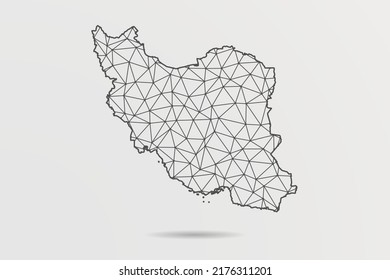 Mapa de Irán - Resumen de la línea de purga y las escalas de puntos sobre fondo blanco con el Mapa Mundial. Malla 3D del marco de cables línea de red poligonal, esfera de diseño, punto y estructura - Ilustración vectorial eps 10