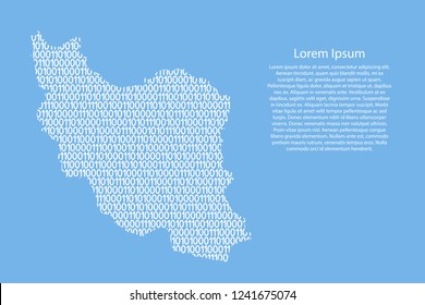 Iran map abstract schematic from white ones and zeros binary digital code on light blue background for banner, poster, greeting card. Vector illustration.