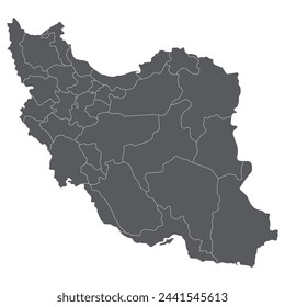 Mapa de Irán. Mapa de Irán en provincias administrativas en color gris