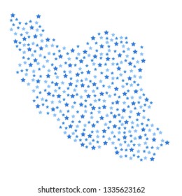Iran map background with blue stars of different sizes vector illustration eps
