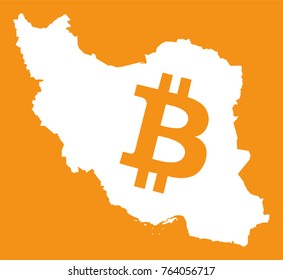 Iran map with bitcoin crypto currency symbol illustration