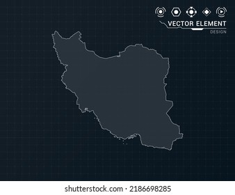 Iran map of black digital frame HUD, GUI, UI interface technology radar vector.