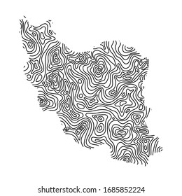 Iran map from black isolines or level line geographic topographic map grid. Vector illustration.