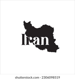 Mapa de Irán y diseño de letras negras sobre fondo blanco