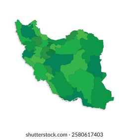 Iran map with border highlighted regions, states, isolated on white background. Template map of Iran. Detailed vector illustration.