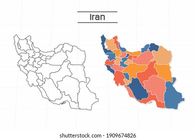 Iran map city vector divided by colorful outline simplicity style. Have 2 versions, black thin line version and colorful version. Both map were on the white background.