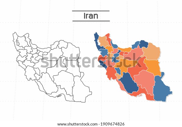 Iran map city vector\
divided by colorful outline simplicity style. Have 2 versions,\
black thin line version and colorful version. Both map were on the\
white background.