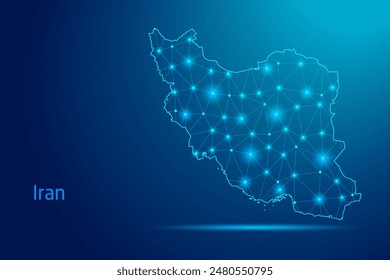 Mapa de Irán - concepto de tecnología de la comunicación, gráfico de bajo poli.