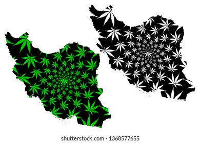 Iran - map is designed cannabis leaf green and black, Islamic Republic of Iran (Persia) map made of marijuana (marihuana,THC) foliage,