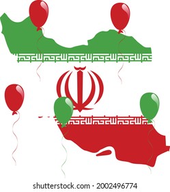 Iran Map, Flag and Colored Balloons