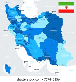 Iran map and flag - High Detailed Vector Illustration