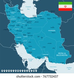 Iran map and flag - High Detailed Vector Illustration