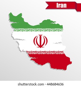 Iran map with flag inside and ribbon